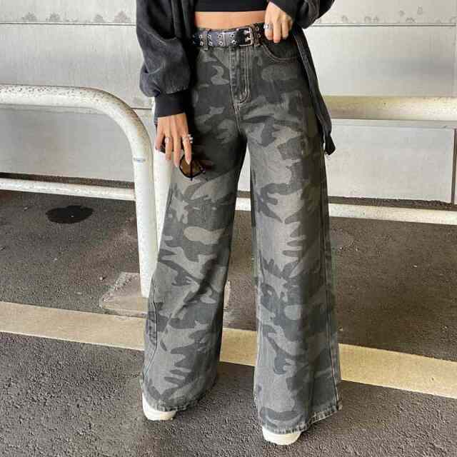 スターベルト付き迷彩ワイドパンツ