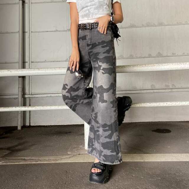 スターベルト付き迷彩ワイドパンツ