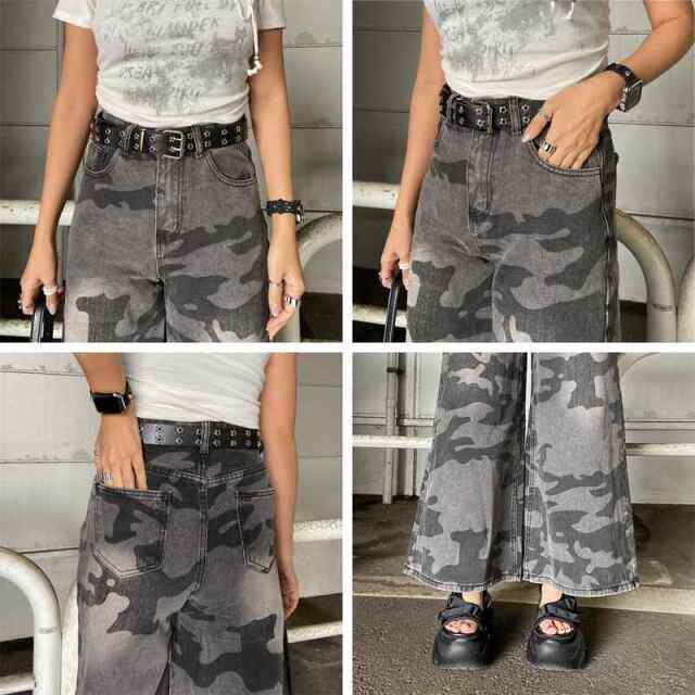 スターベルト付き迷彩ワイドパンツ