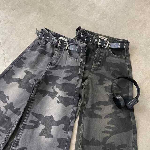 スターベルト付き迷彩ワイドパンツ