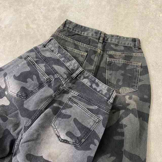 スターベルト付き迷彩ワイドパンツ