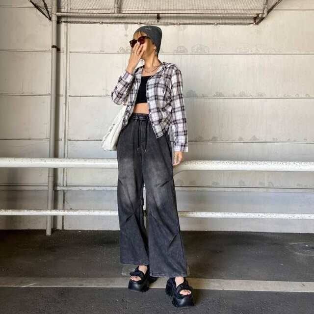 チェックフードドロストシャツ