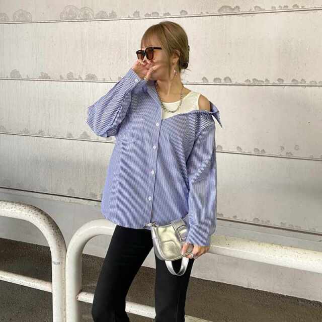 アンサンブル風ワンショルダーシャツ