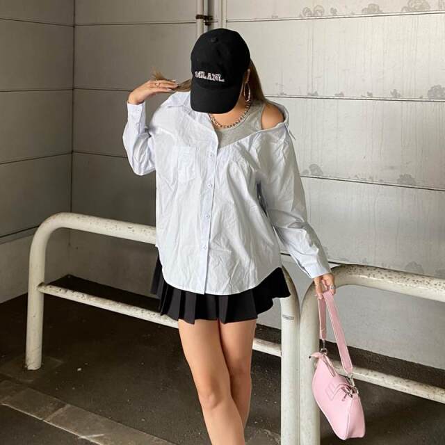 アンサンブル風ワンショルダーシャツ