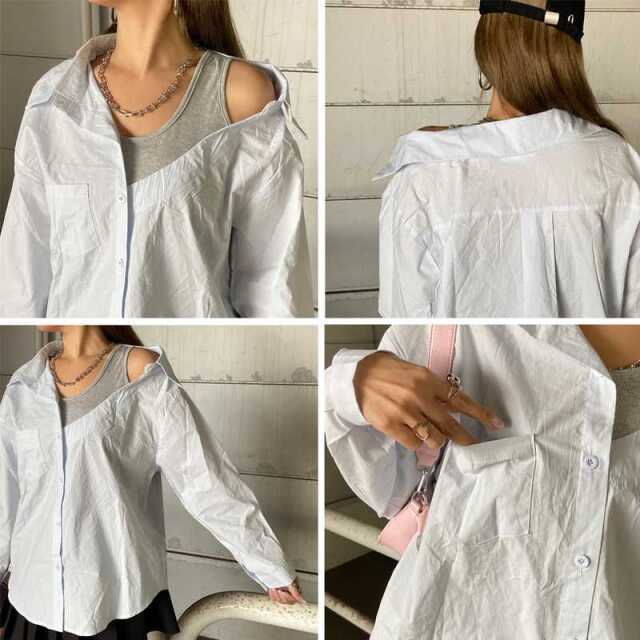 アンサンブル風ワンショルダーシャツ