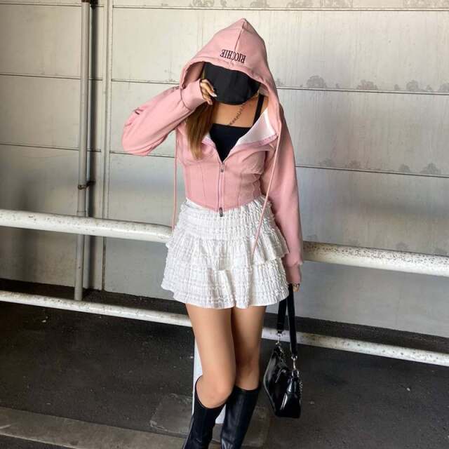 リブ切替ショートパーカー