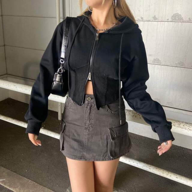 リブ切替ショートパーカー