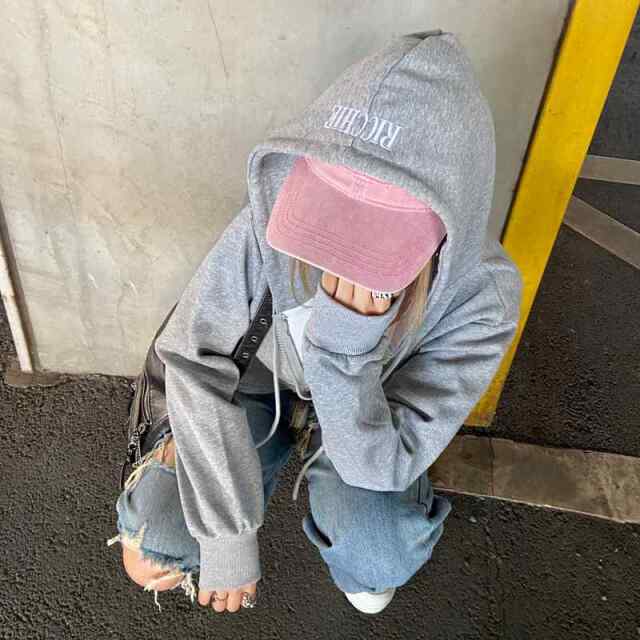 リブ切替ショートパーカー