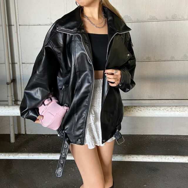 ビッグ合成皮革ライダースジャケット