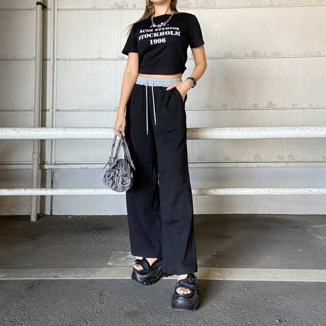 ウエスト配色ワイドパンツ・Tシャツセットアップ