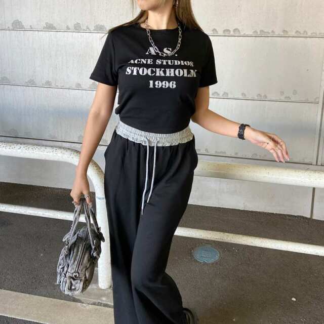 ウエスト配色ワイドパンツ・Tシャツセットアップ