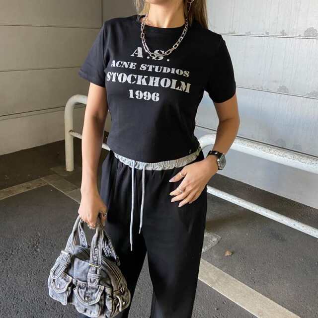 ウエスト配色ワイドパンツ・Tシャツセットアップ