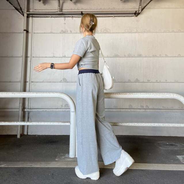 ウエスト配色ワイドパンツ・Tシャツセットアップ