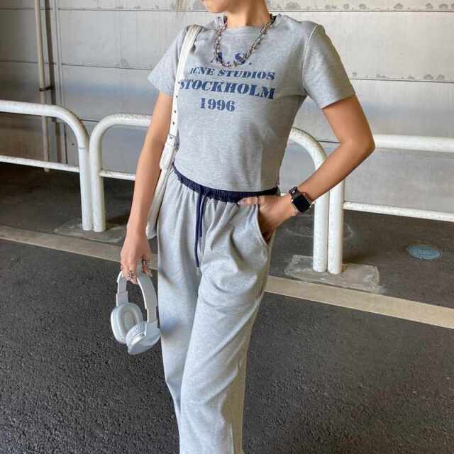 ウエスト配色ワイドパンツ・Tシャツセットアップ