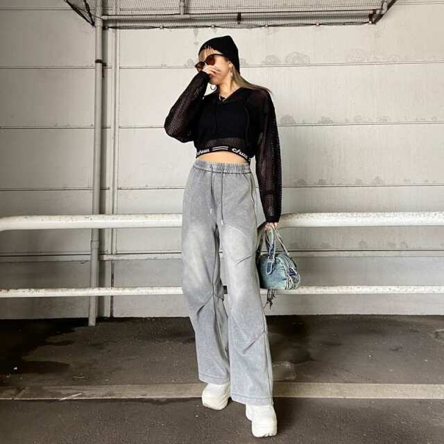 裾ロゴ透かし編フードプルオーバー