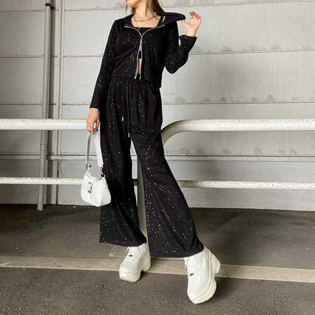 ATMARKブラックセットアップ non-hedge ラメZIPパーカー・パンツセットアップ|TiMTiMオンライン