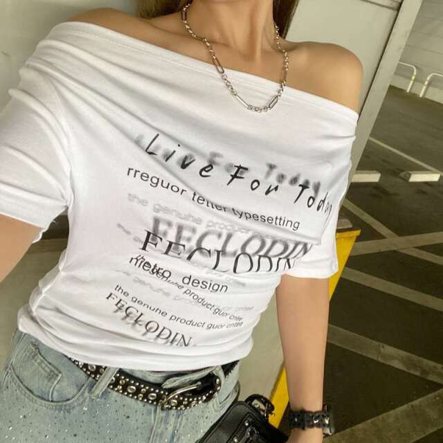 オフショルサイドドロストTシャツ