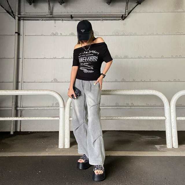 オフショルサイドドロストTシャツ
