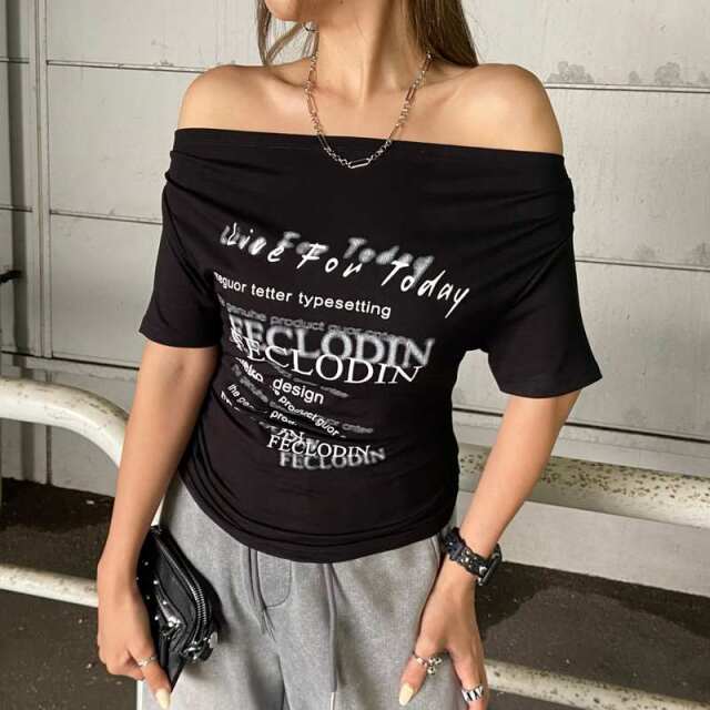 オフショルサイドドロストTシャツ