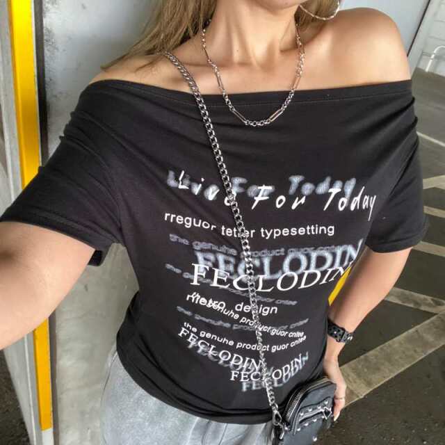 オフショルサイドドロストTシャツ