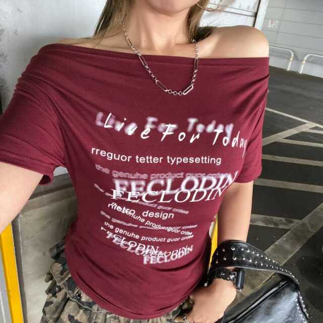 オフショルサイドドロストTシャツ