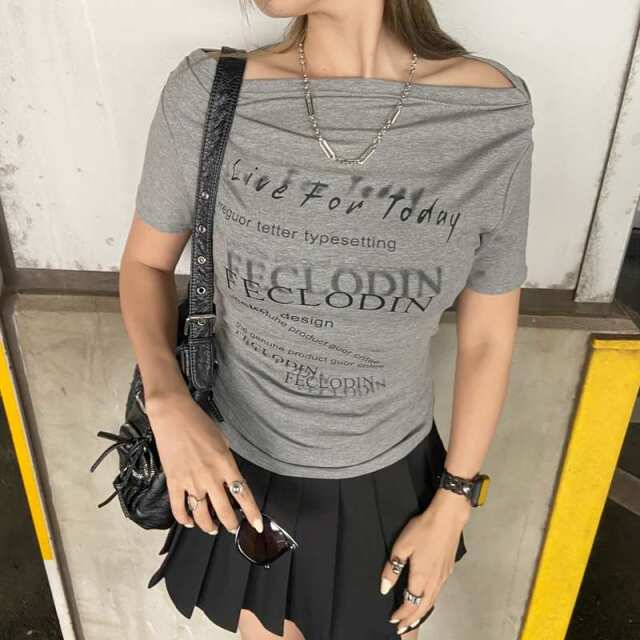 オフショルサイドドロストTシャツ