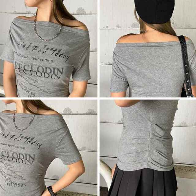 オフショルサイドドロストTシャツ
