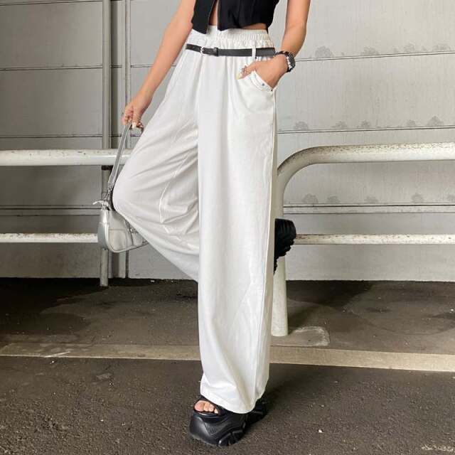 ベルト付きスタッズカットワイドパンツ