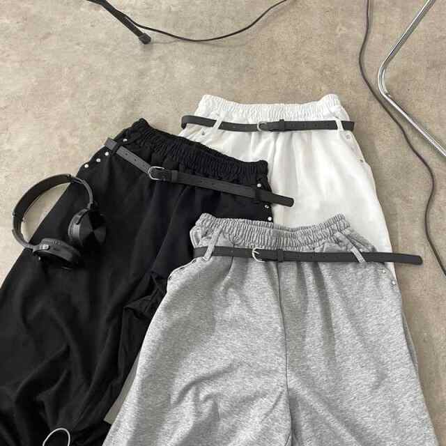 ベルト付きスタッズカットワイドパンツ