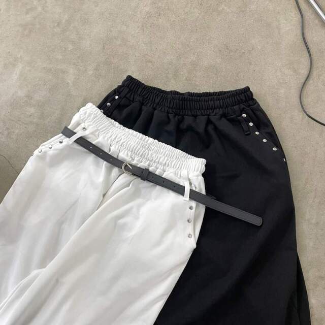 ベルト付きスタッズカットワイドパンツ