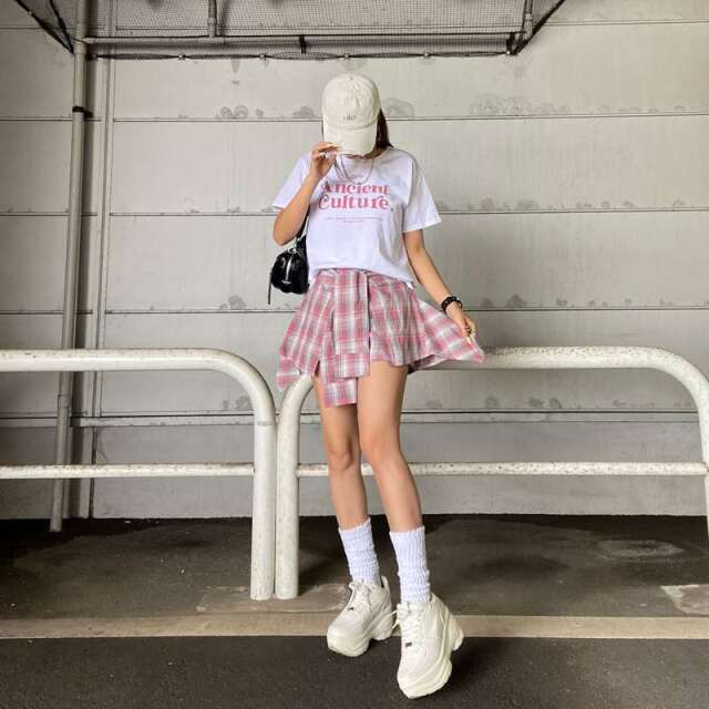 Tシャツ・チェックスカートセットアップ