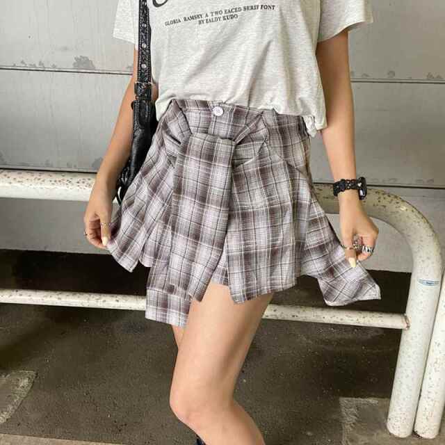 Tシャツ・チェックスカートセットアップ