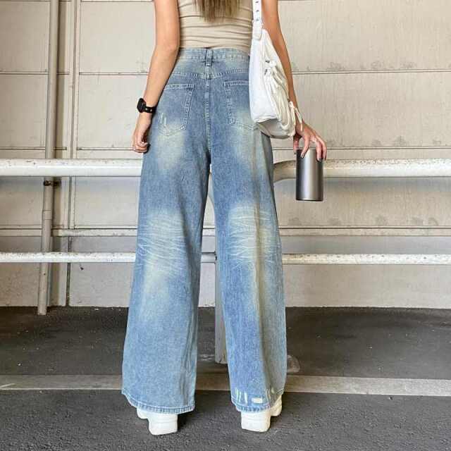 デニムダメージワイドパンツ