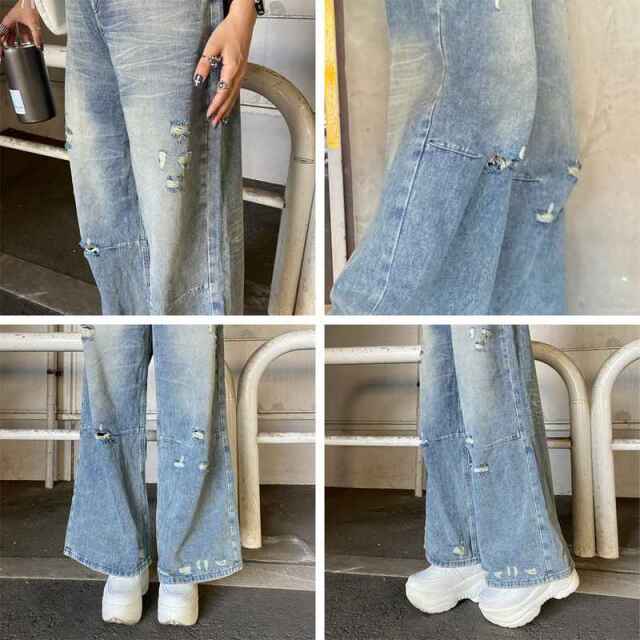 デニムダメージワイドパンツ