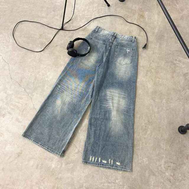 デニムダメージワイドパンツ