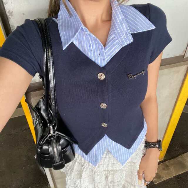 シャツアンサンブル風プレートトップス