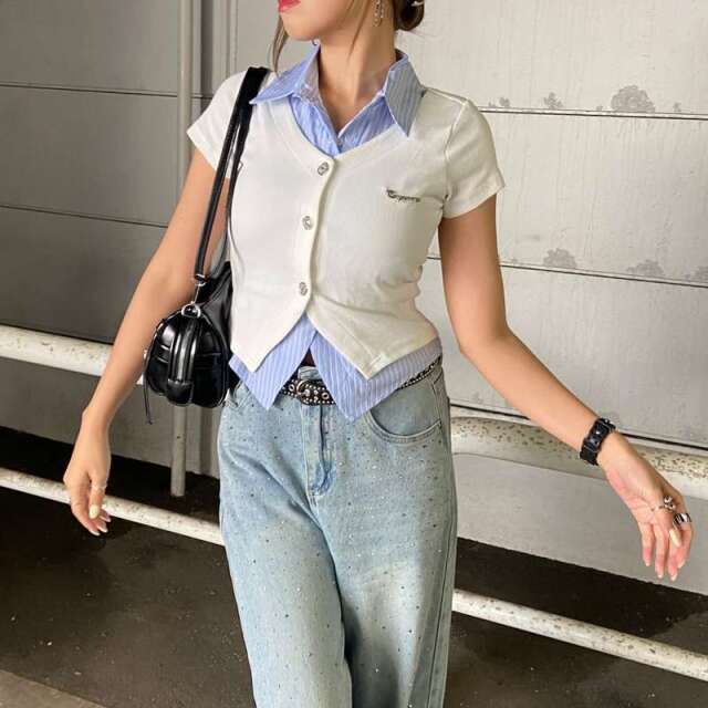 シャツアンサンブル風プレートトップス