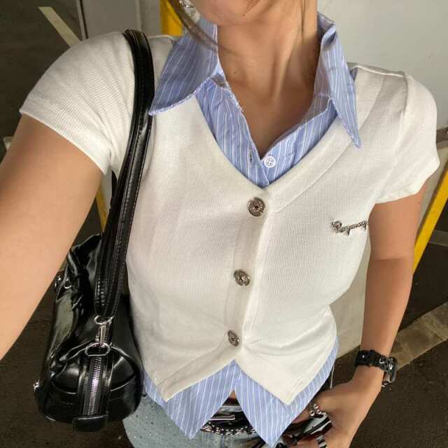 シャツアンサンブル風プレートトップス