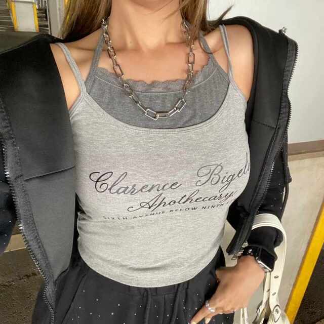 アンサンブル風レースロゴタンクトップ