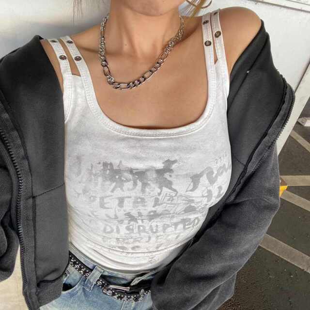 ハトメ使いロゴタンクトップ