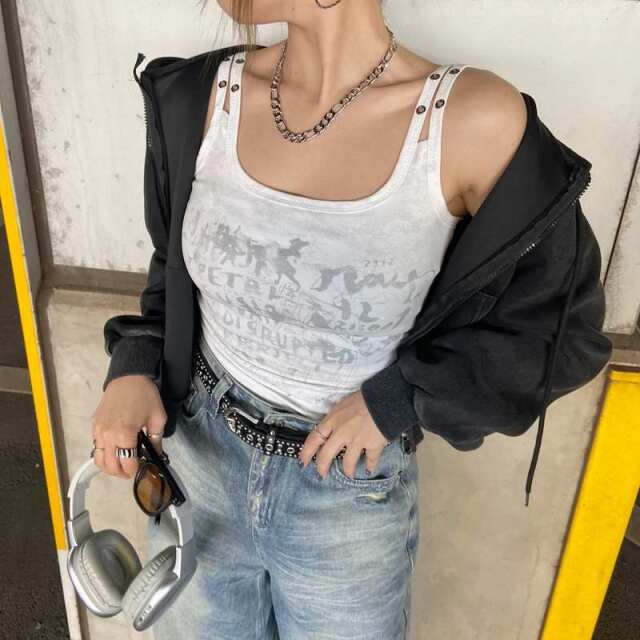 ハトメ使いロゴタンクトップ