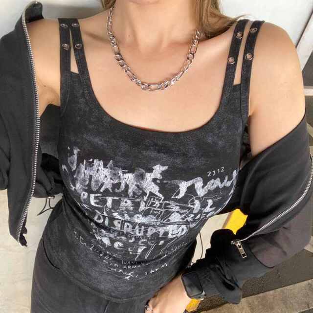 ハトメ使いロゴタンクトップ