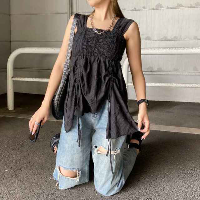 ダメージドロストノースリーブトップス