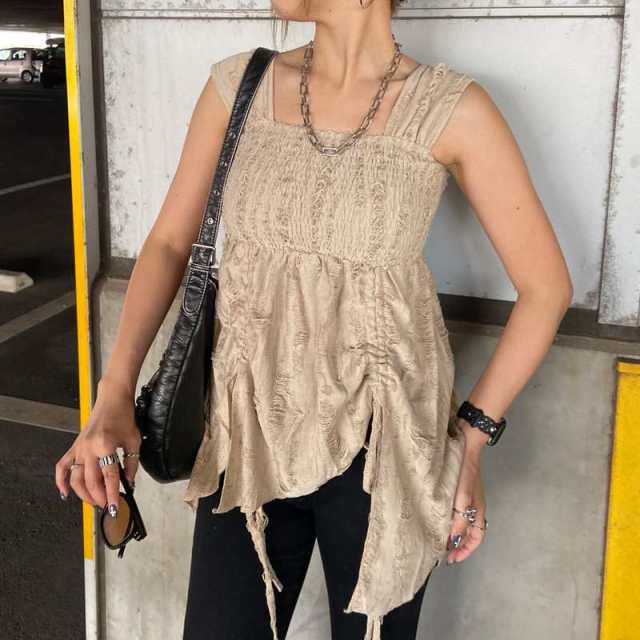 ダメージドロストノースリーブトップス