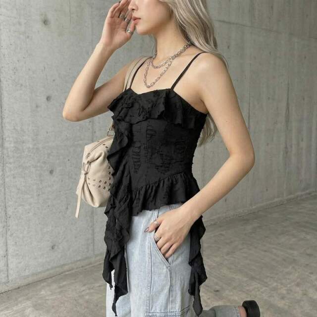 ダメージフリルキャミソールトップス