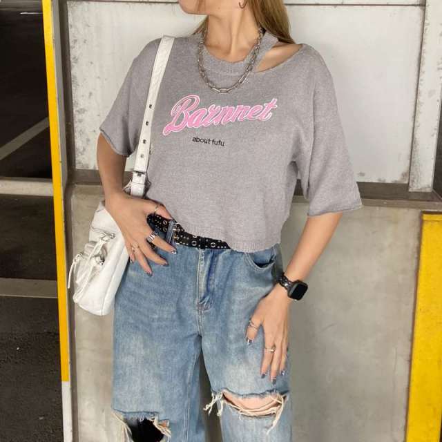 スラブカットショルダーロゴプルオーバー