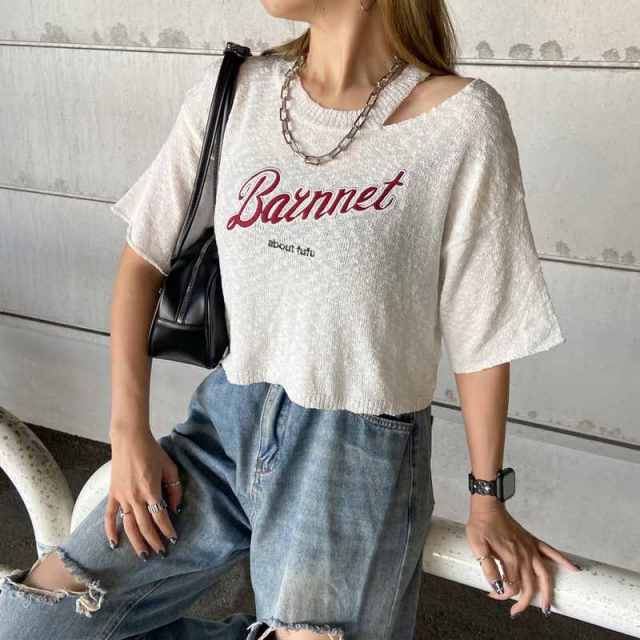 スラブカットショルダーロゴプルオーバー