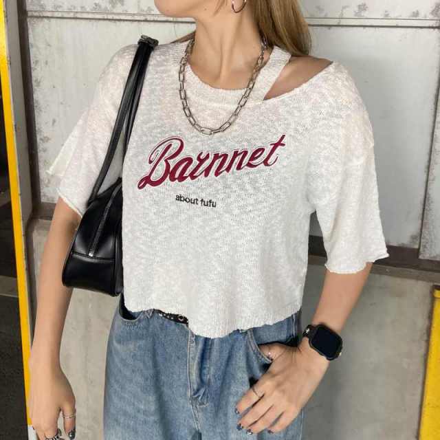 スラブカットショルダーロゴプルオーバー