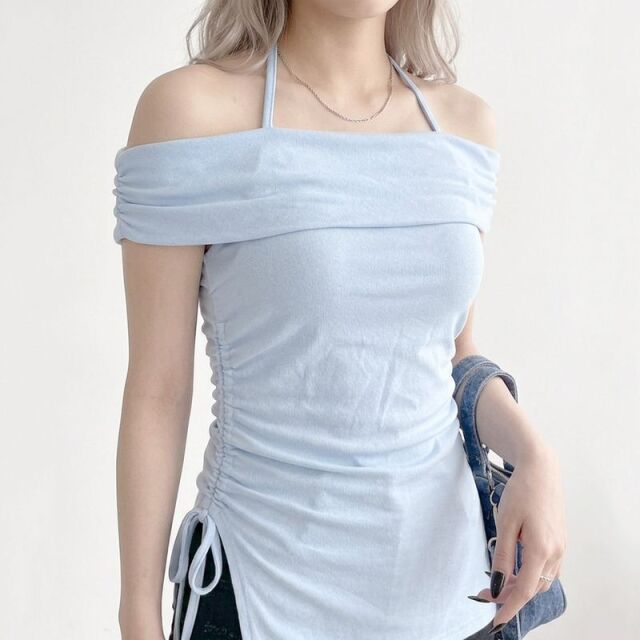 スリットドロストオフショルダートップス