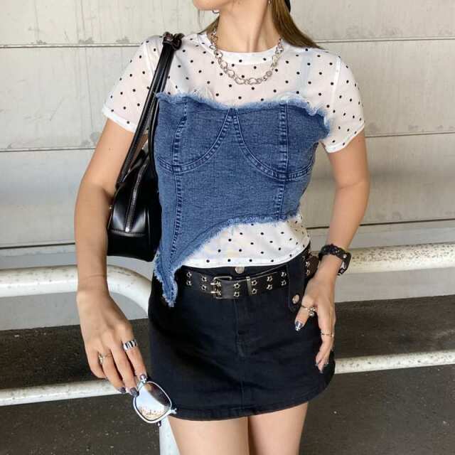 デニムイレギュラーヘムトップス